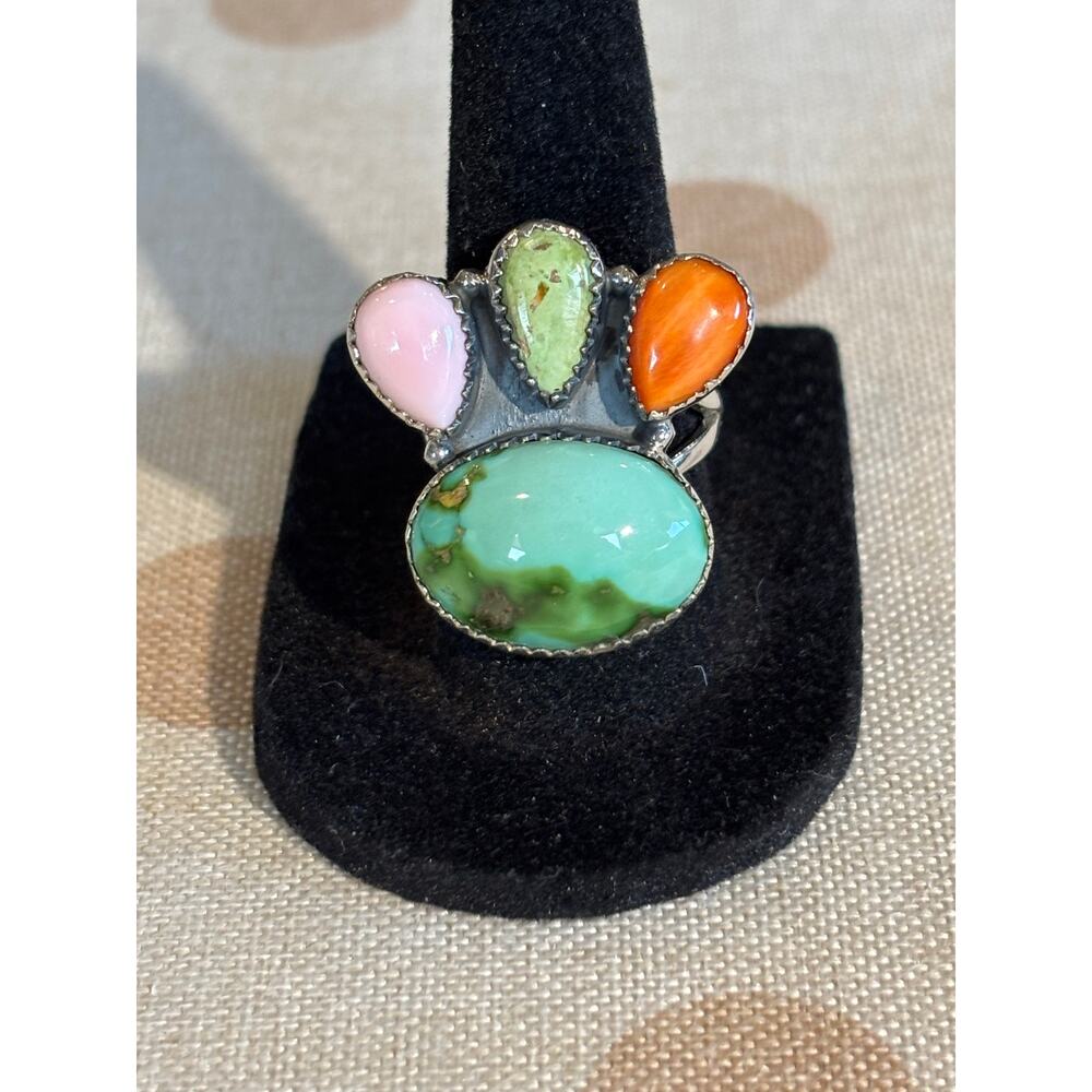 Sonoran Mountain & Paloma Turquoise Ring with Pink conch and Orange Spiny